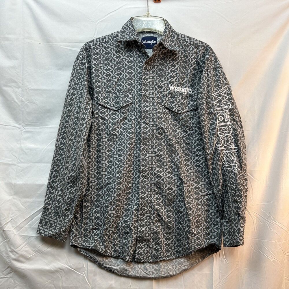Wrangler Western Shirt Mens S Gray Buttons Long Sleeve Embroidered Rodeo Cowboy